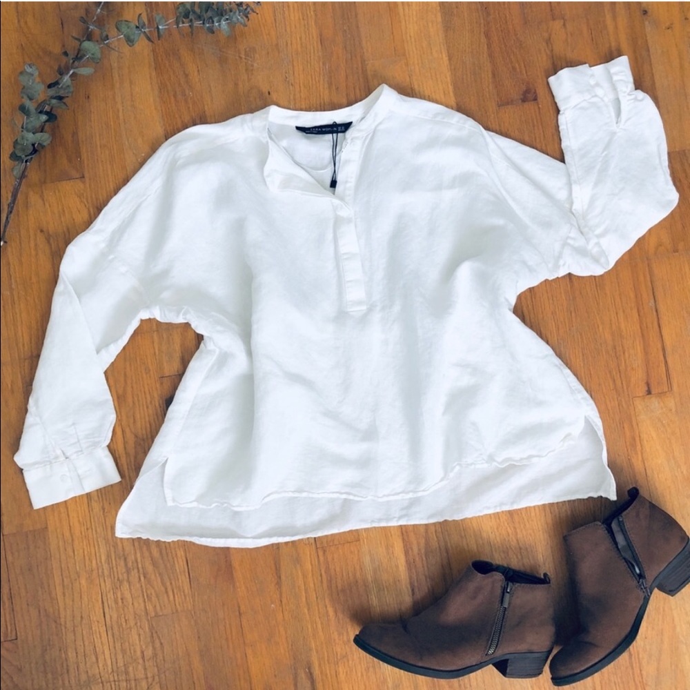 NWOT Zara White Linen Oversized Blouse